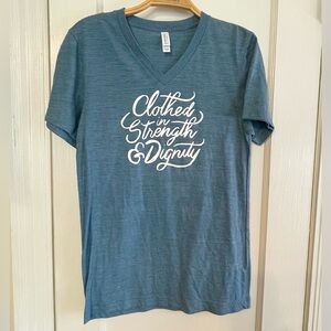 Bella Canvas Blue V-Neck Tee short sleeve t-shirt Bible verse Scripture womens S